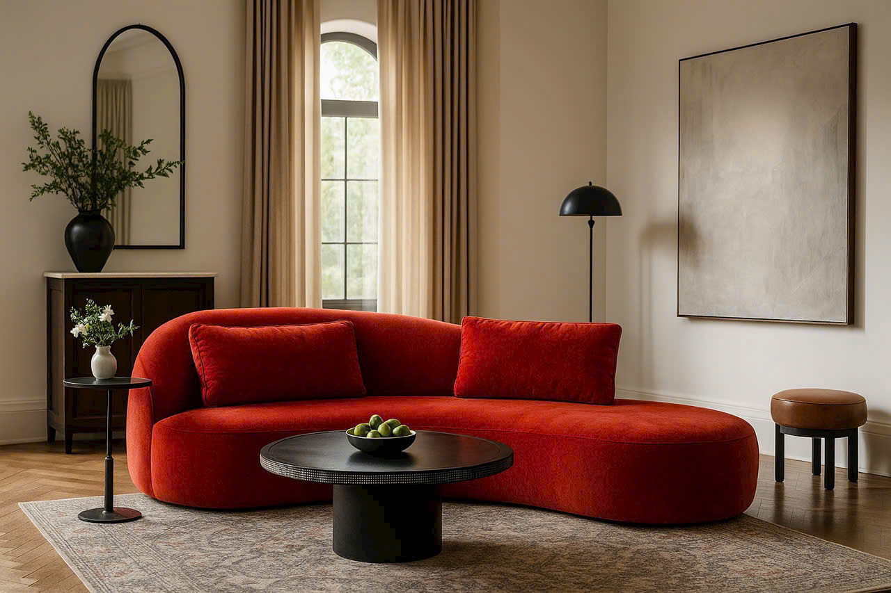 Sofa đỏ xuất Đan Mạch – Ruột lông vũ, vải cao cấp