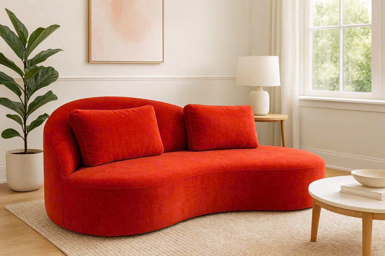 Sofa đỏ xuất Đan Mạch – Ruột lông vũ, vải cao cấp